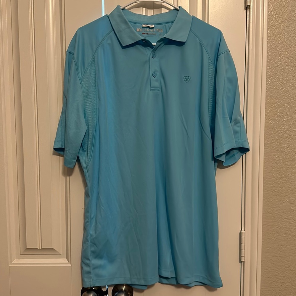 Mens large ariat TEK aqua tropics short sleeve polo